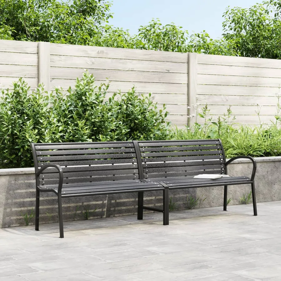 Banc double de jardin noir 231 cm acier et WPC - 3