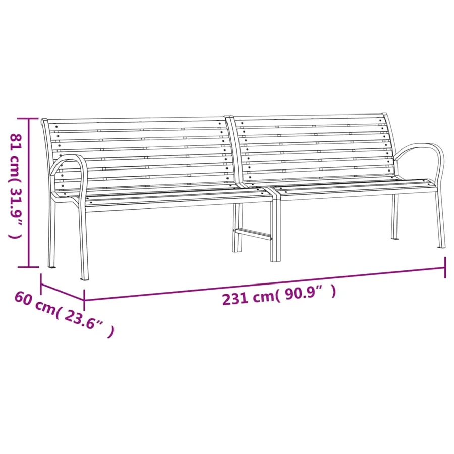 Banc double de jardin noir 231 cm acier et WPC - 9
