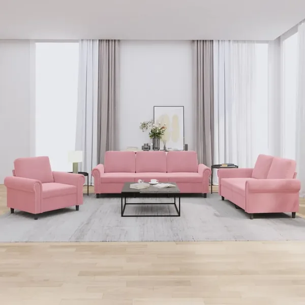 Ensemble de canapés 3 pcs avec coussins Rose Velours