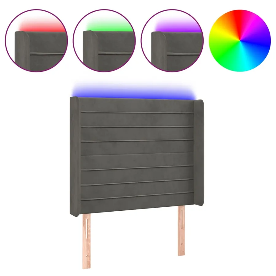 Tête de lit à LED Gris foncé 103x16x118/128 cm Velours - 2