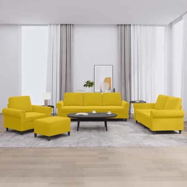Ensemble de canapés 4 pcs avec coussins Jaune Velours