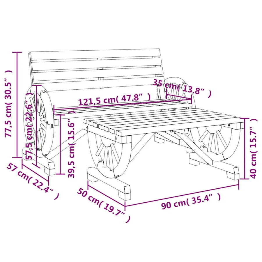 Salon de jardin 2 pcs bois de sapin massif - 8