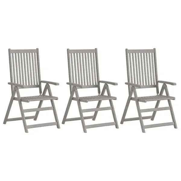 Chaises inclinables de jardin lot de 3 Gris Bois solide acacia