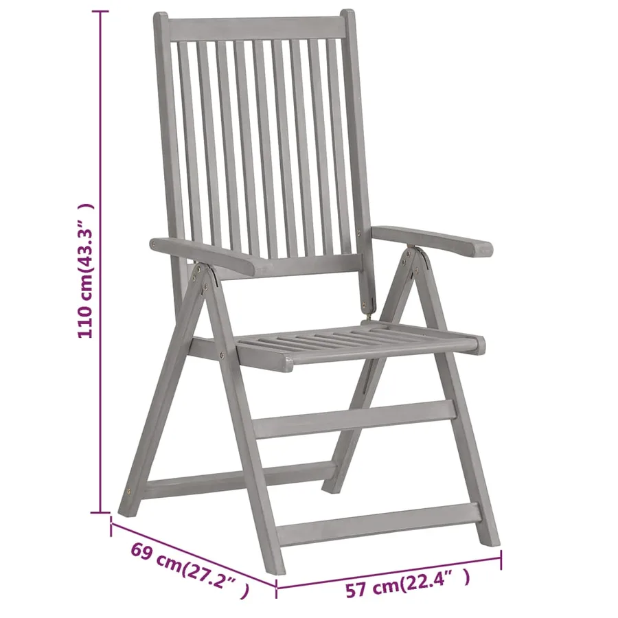 Chaises inclinables de jardin lot de 3 Gris Bois solide acacia - 9