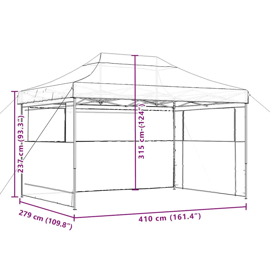 Tente de réception pliable escamotable 3 parois latérales noir - 9