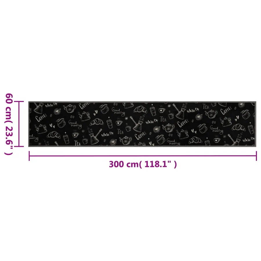 Tapis de cuisine lavable imprimé Morning noir 60x300 cm velours - 5