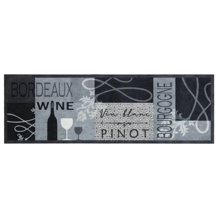 Tapis de cuisine lavable imprimé Wine gris 60x180 cm velours - 2