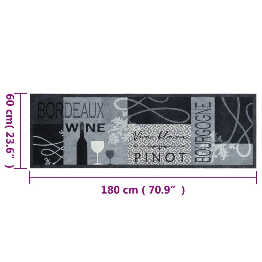 Tapis de cuisine lavable imprimé Wine gris 60x180 cm velours - 5
