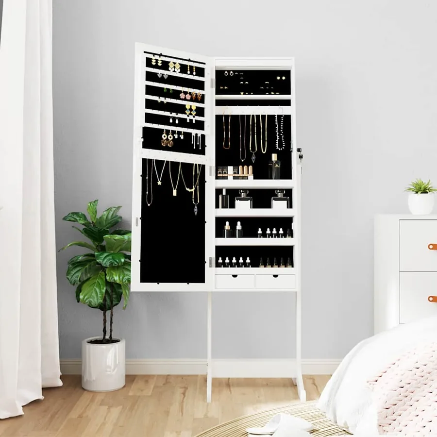 Armoire à bijoux miroir avec lumières LED sur pied blanc - 3