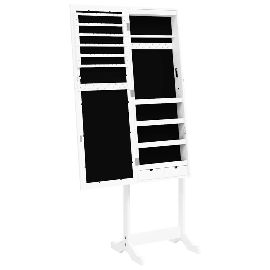 Armoire à bijoux miroir avec lumières LED sur pied blanc - 7
