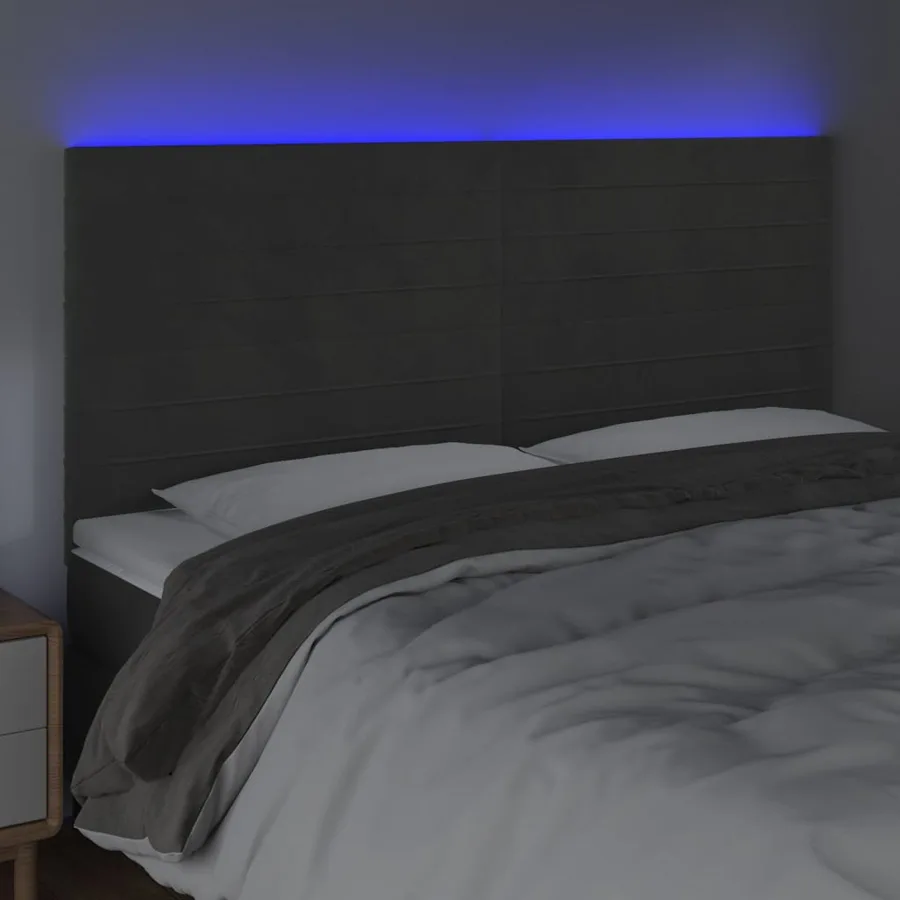 Tête de lit à LED Gris foncé 200x5x118/128 cm Velours - 3