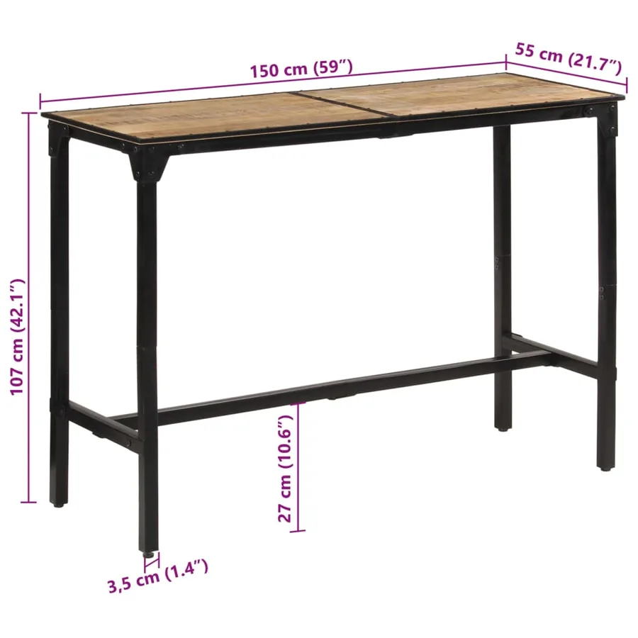 Ensemble de bar 7 pcs bois de manguier brut massif et métal - 17