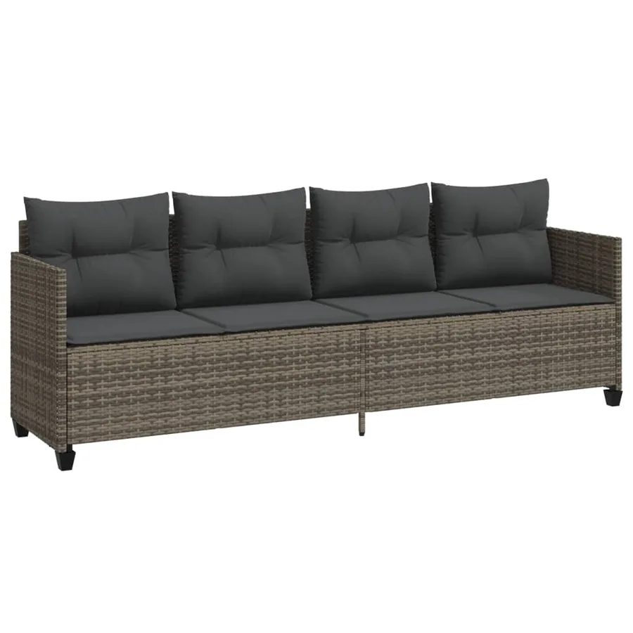 Chaise longue avec coussins gris résine tressée - 2