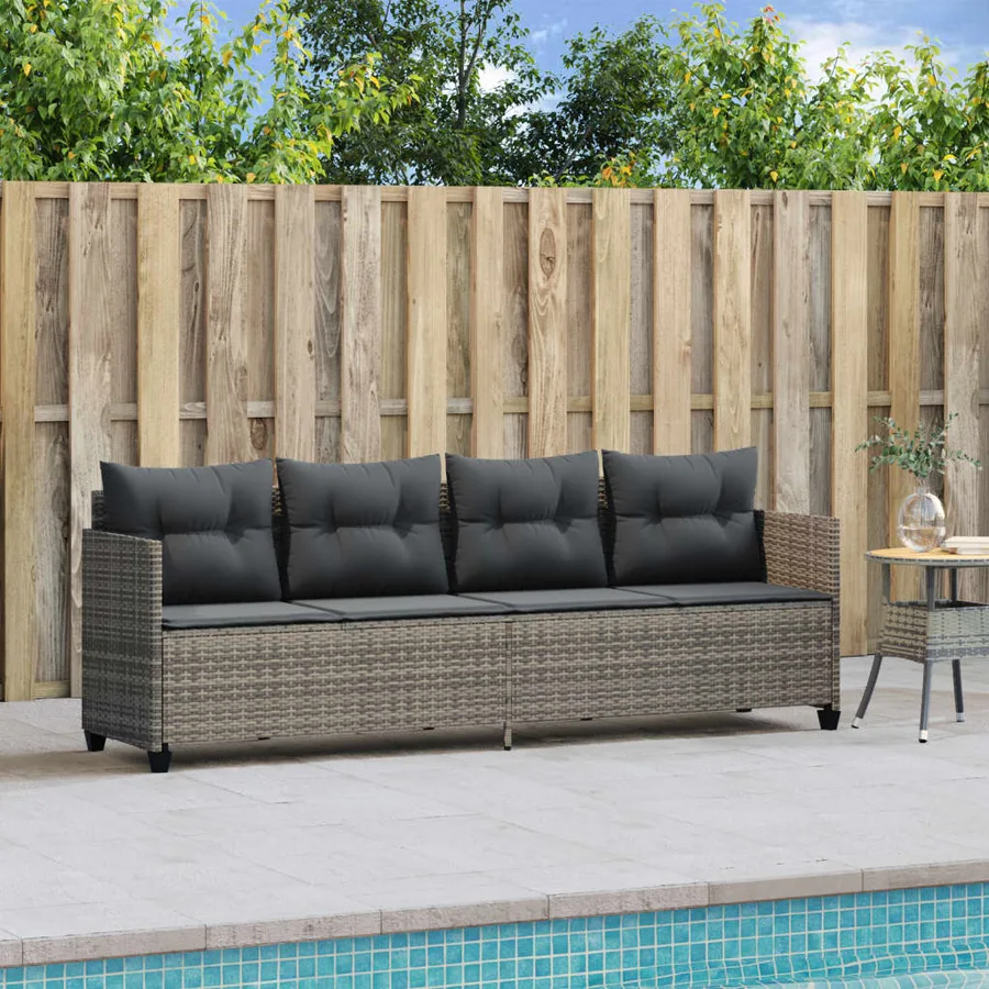 Chaise longue avec coussins gris résine tressée - 3