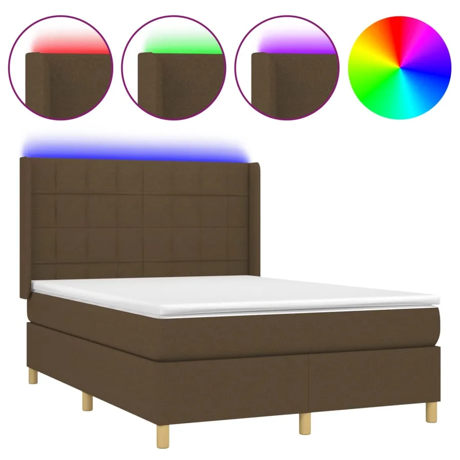 Sommier à lattes de lit matelas et LED Marron foncé 140x190 cm - 2