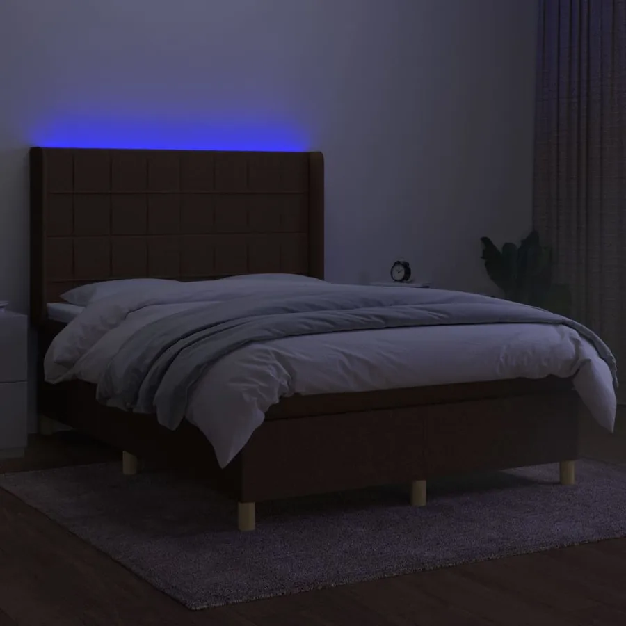 Sommier à lattes de lit matelas et LED Marron foncé 140x190 cm - 3