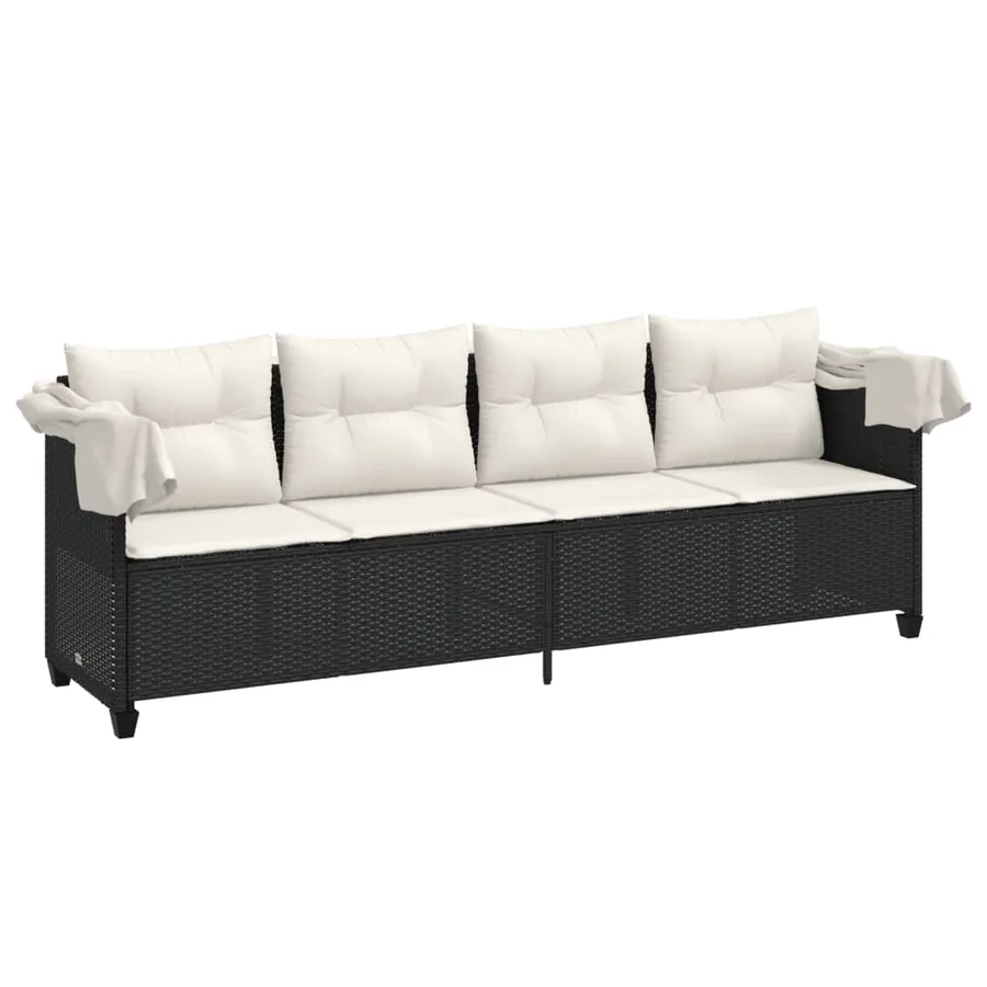 Chaise longue avec auvent et coussins noir résine tressée - 4