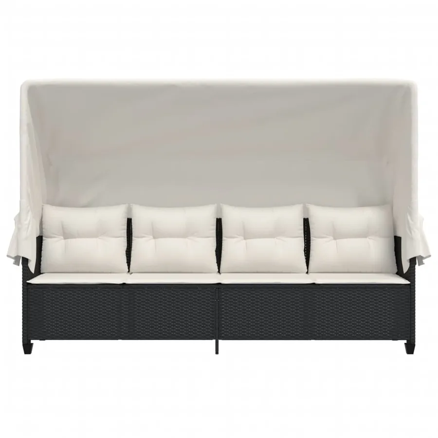 Chaise longue avec auvent et coussins noir résine tressée - 5
