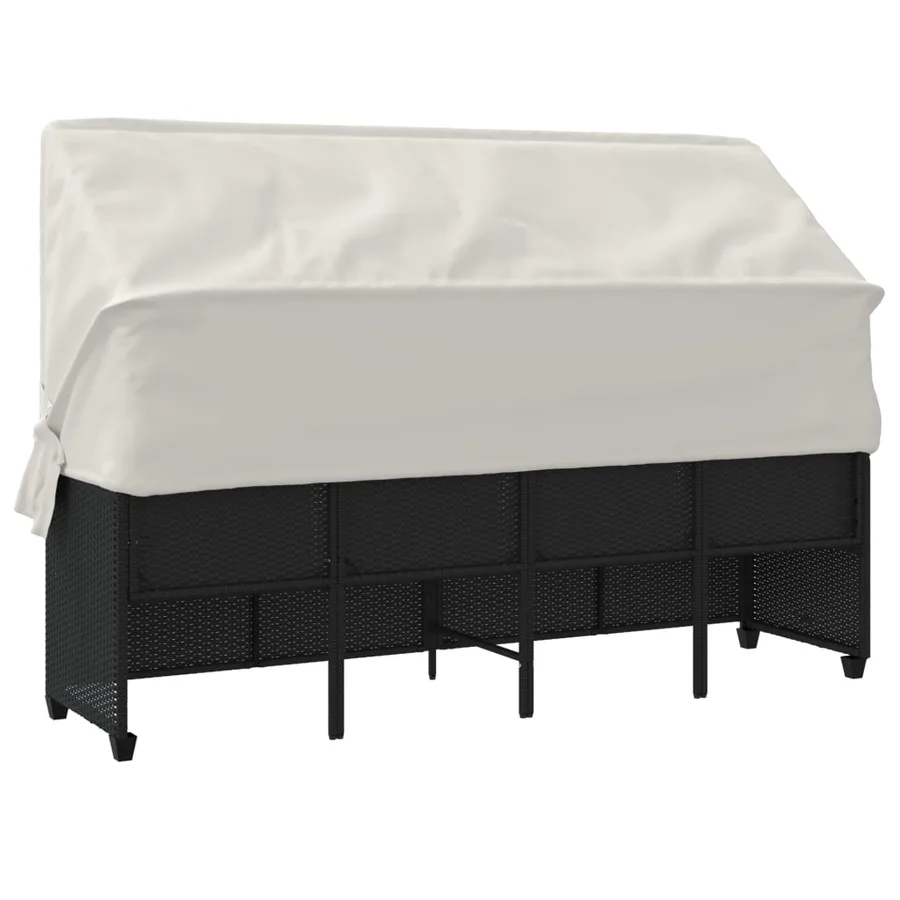 Chaise longue avec auvent et coussins noir résine tressée - 7