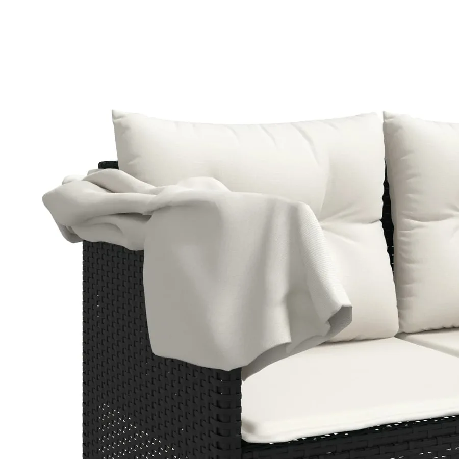 Chaise longue avec auvent et coussins noir résine tressée - 9