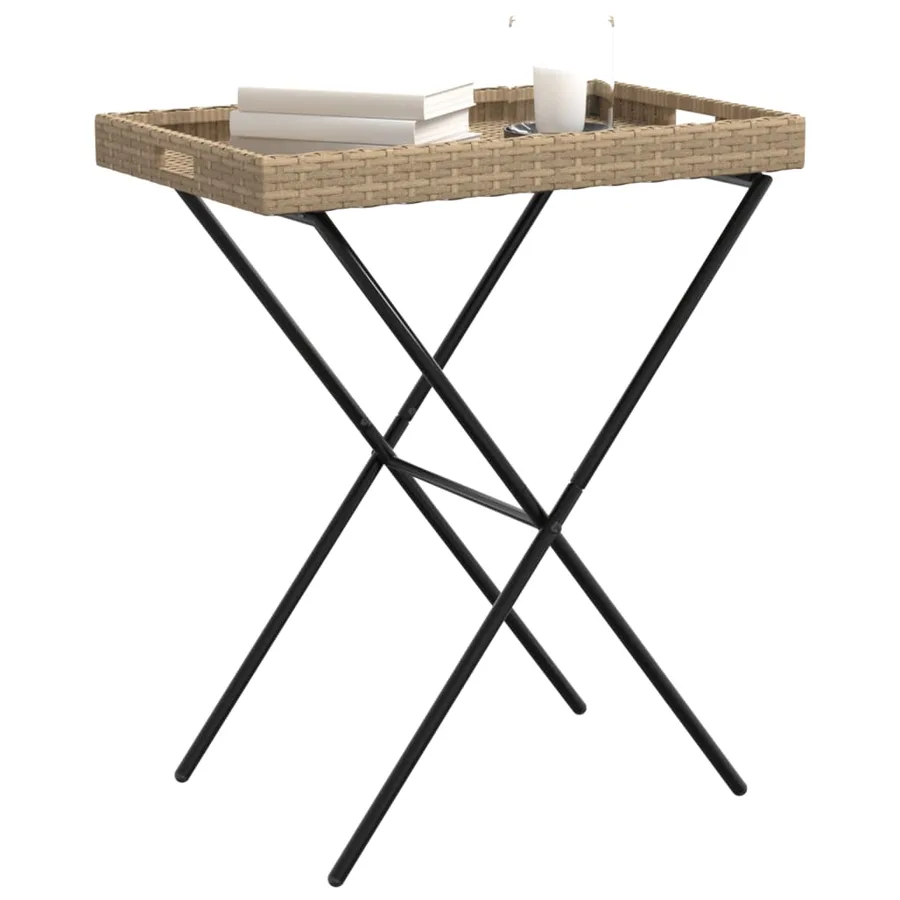 Table à plateau pliable beige 65x40x75 cm résine tressée - 4