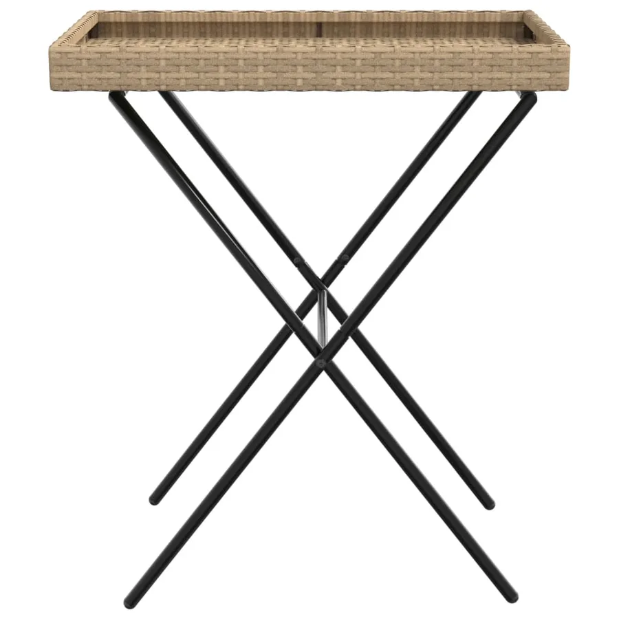 Table à plateau pliable beige 65x40x75 cm résine tressée - 5