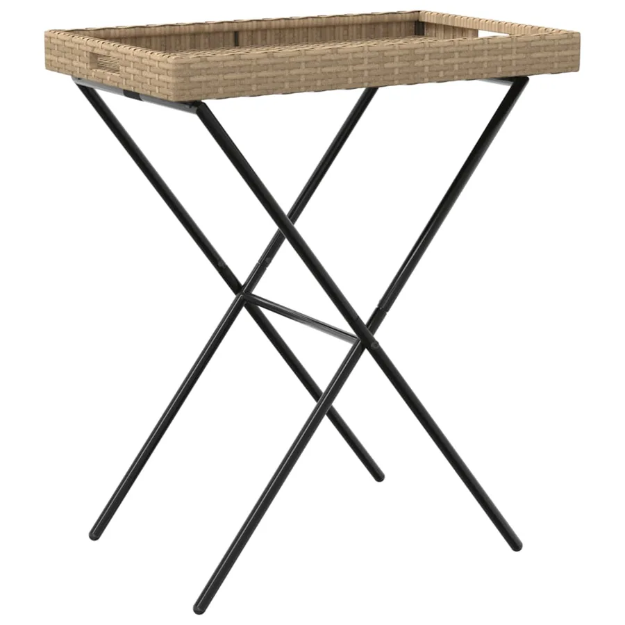 Table à plateau pliable beige 65x40x75 cm résine tressée - 7