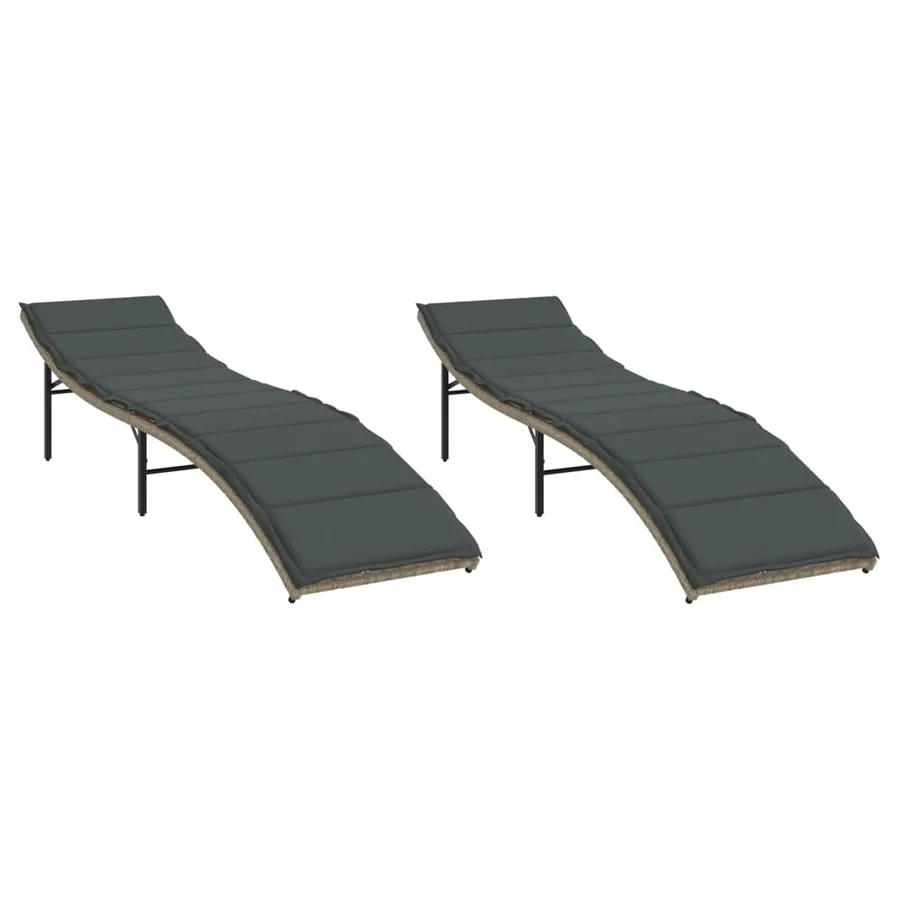 Chaises longues lot de 2 et coussins gris clair résine tressée - 2