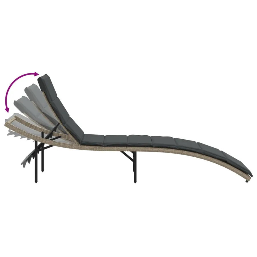 Chaises longues lot de 2 et coussins gris clair résine tressée - 7