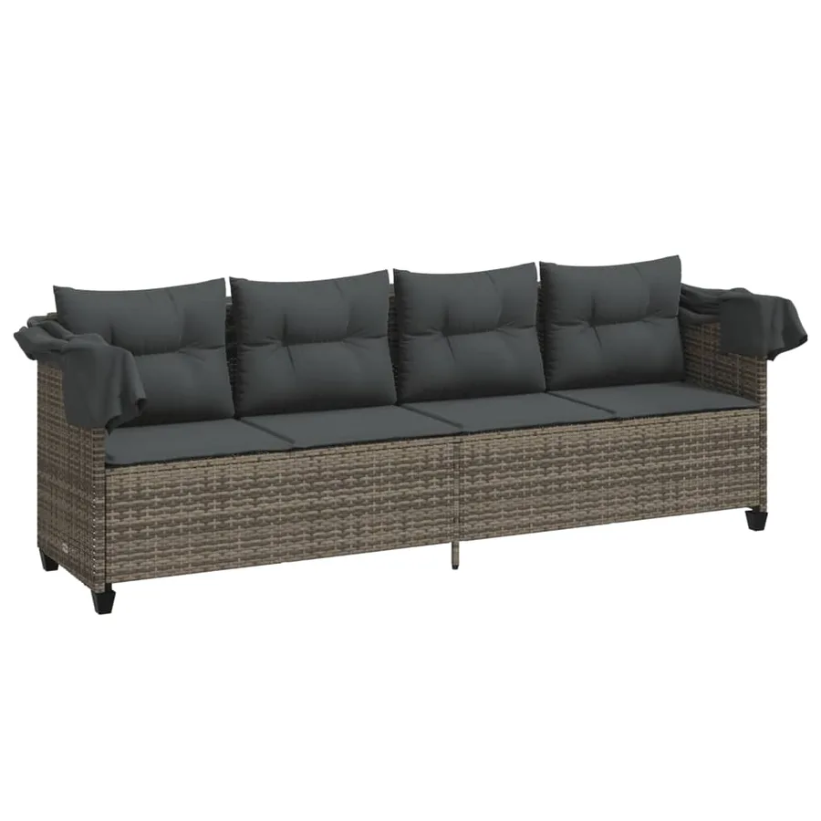 Chaise longue avec auvent et coussins gris résine tressée - 4