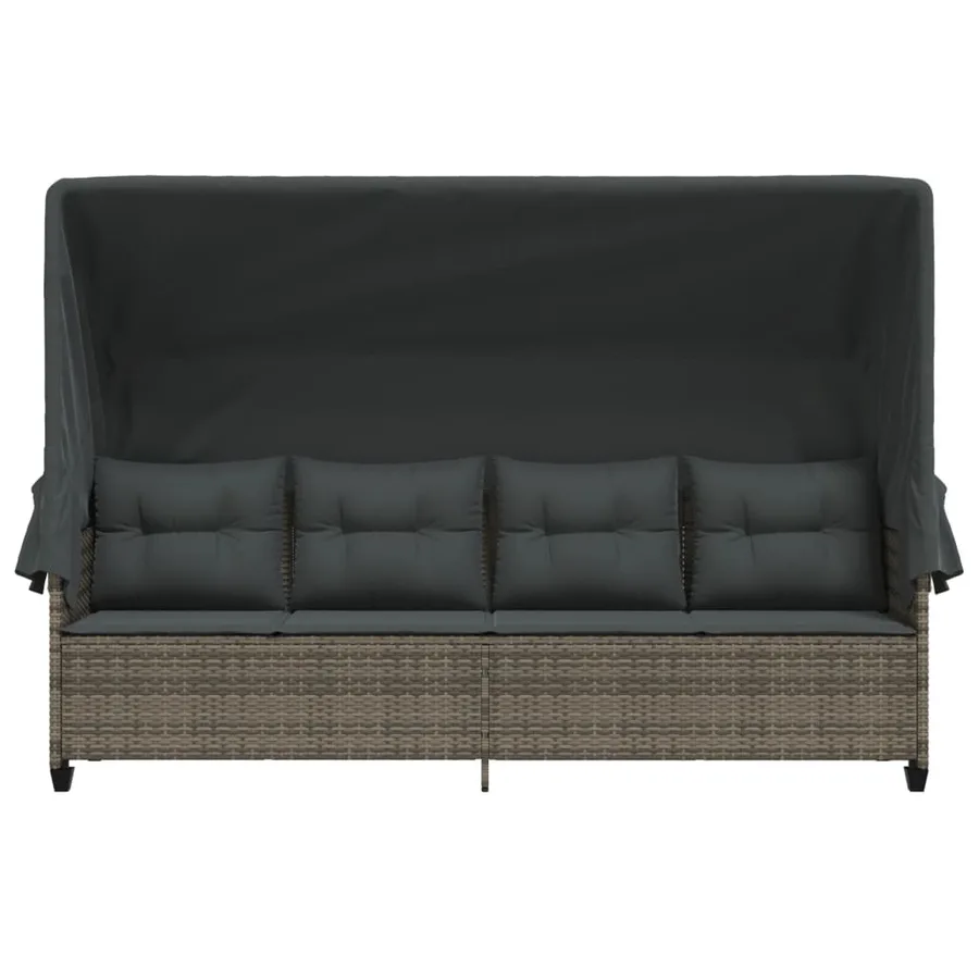 Chaise longue avec auvent et coussins gris résine tressée - 5