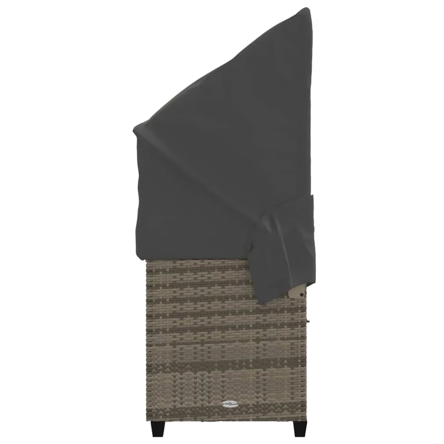 Chaise longue avec auvent et coussins gris résine tressée - 6