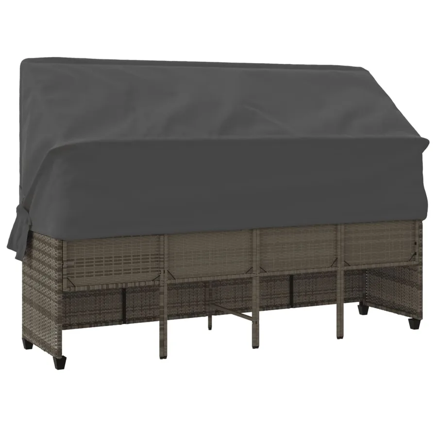 Chaise longue avec auvent et coussins gris résine tressée - 7