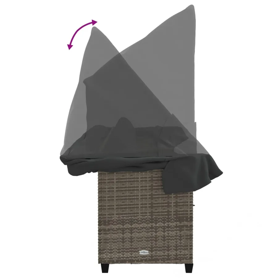 Chaise longue avec auvent et coussins gris résine tressée - 8
