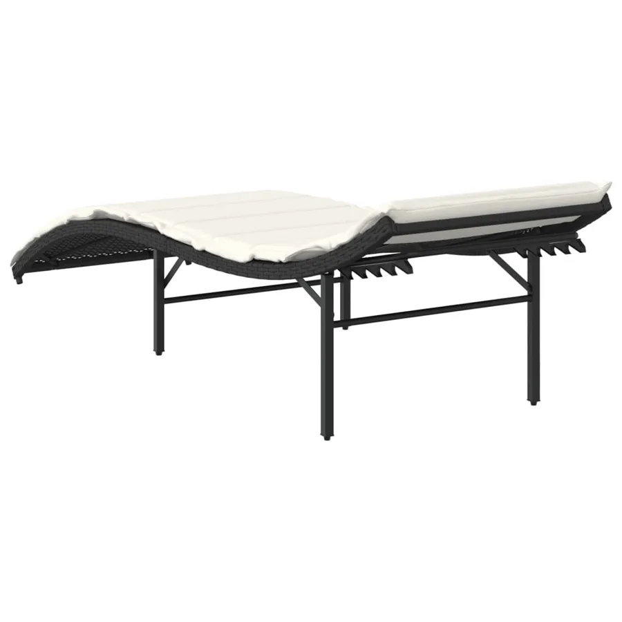 Chaise longue avec coussin noir 55x199x50 cm résine tressée - 6