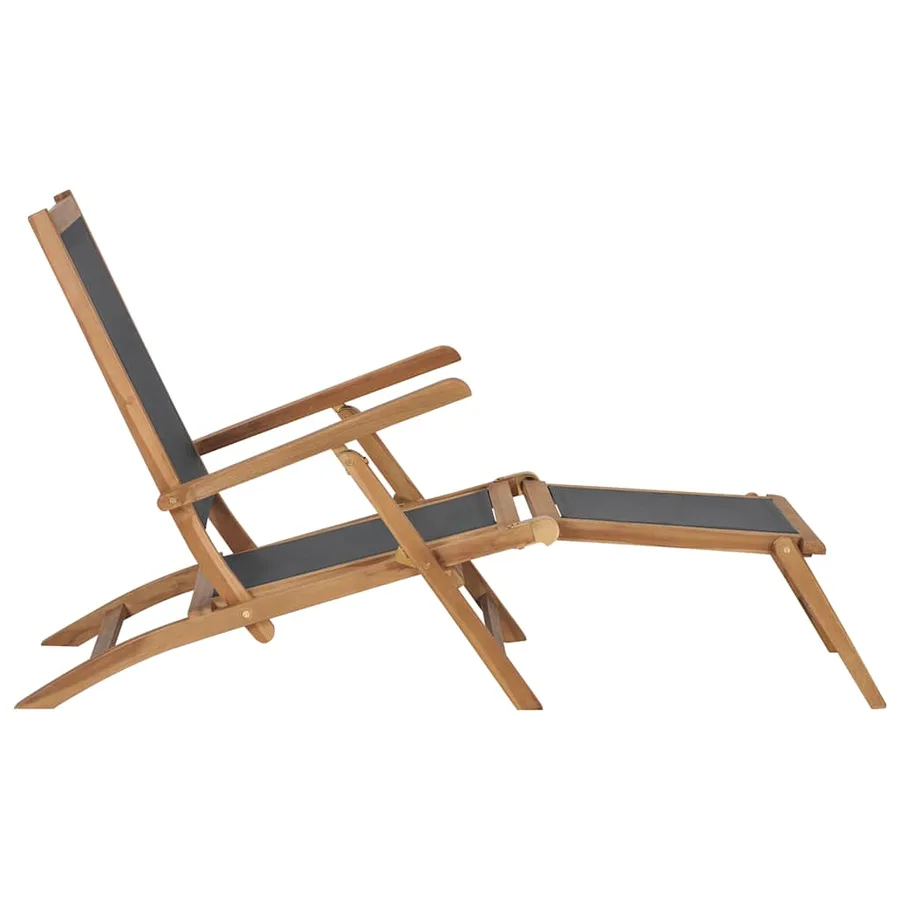 Chaise de terrasse avec repose-pied Bois de teck solide Noir - 2