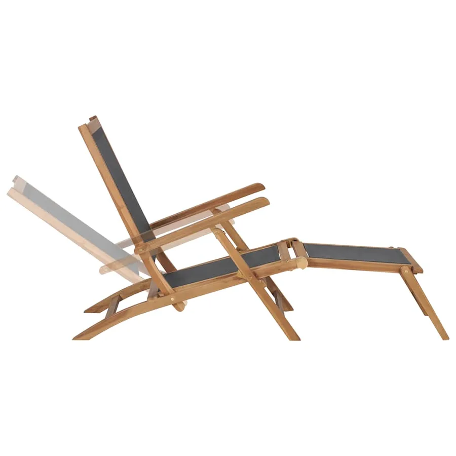 Chaise de terrasse avec repose-pied Bois de teck solide Noir - 3