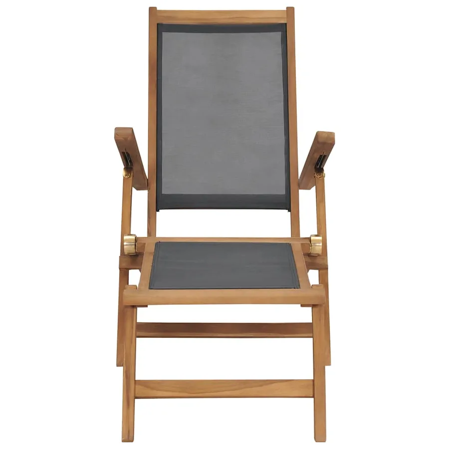 Chaise de terrasse avec repose-pied Bois de teck solide Noir - 4