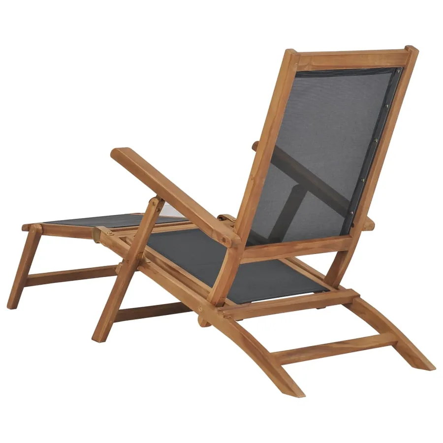 Chaise de terrasse avec repose-pied Bois de teck solide Noir - 5
