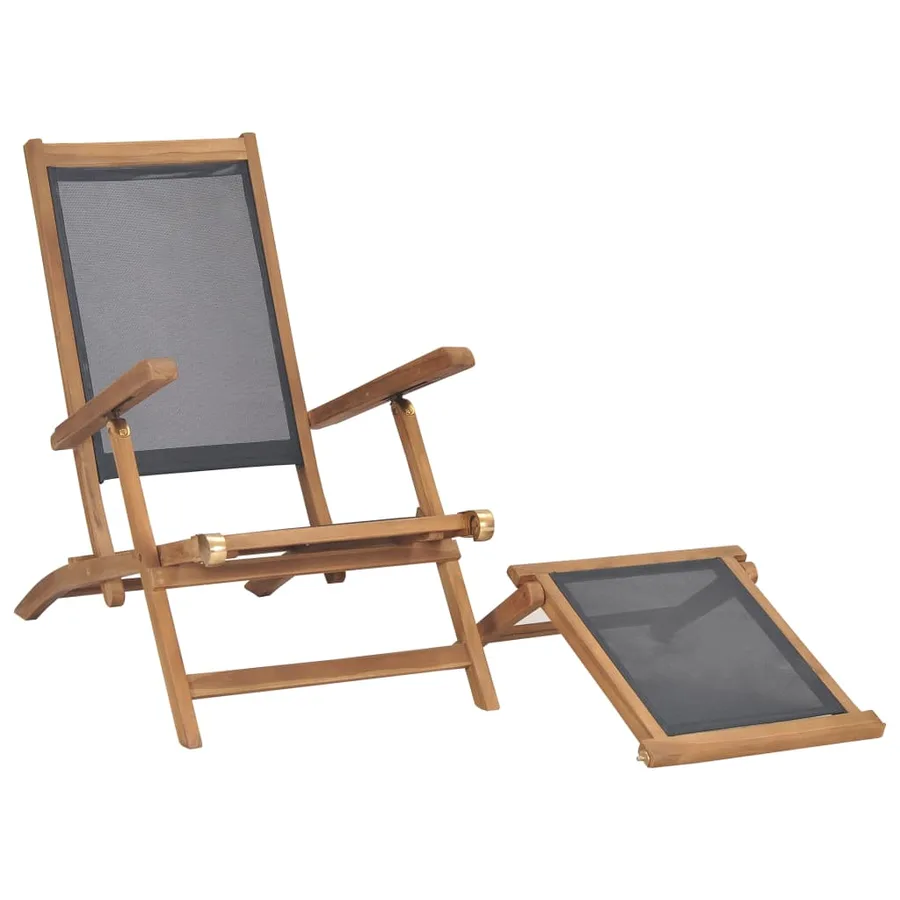 Chaise de terrasse avec repose-pied Bois de teck solide Noir - 6