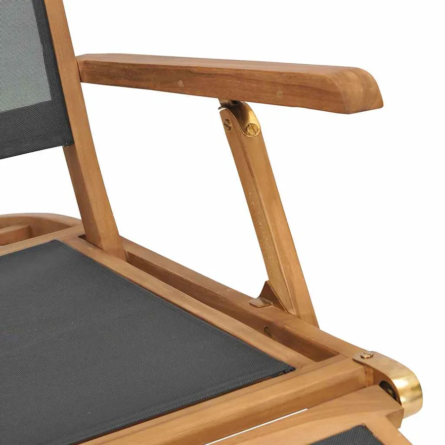 Chaise de terrasse avec repose-pied Bois de teck solide Noir - 8