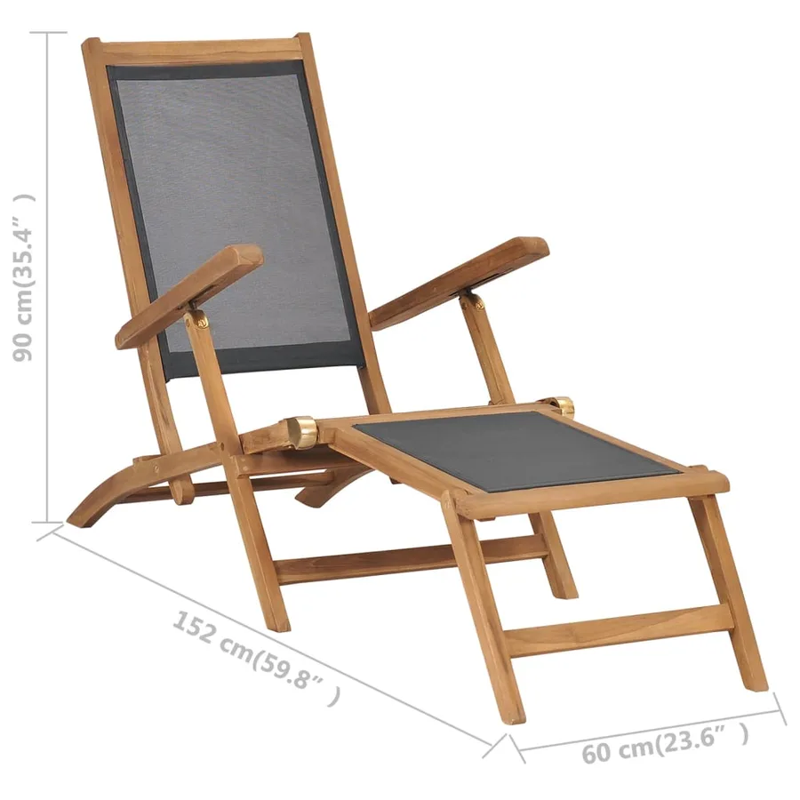 Chaise de terrasse avec repose-pied Bois de teck solide Noir - 9