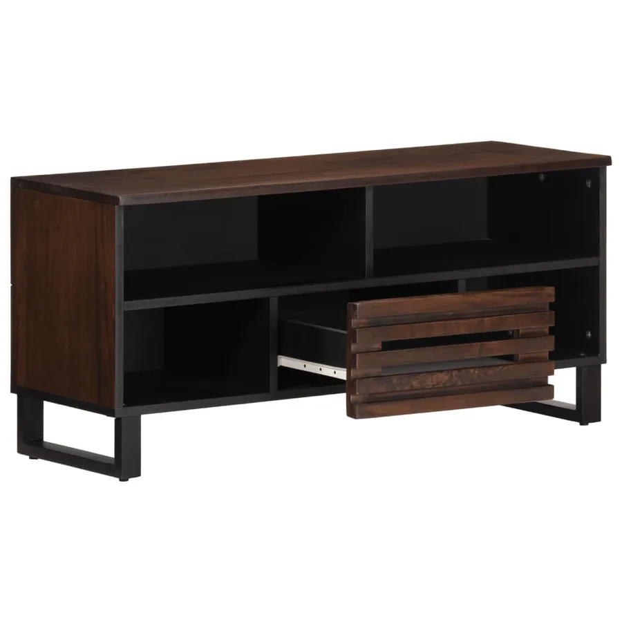 Meuble TV marron 100x34x46 cm bois massif manguier - 3