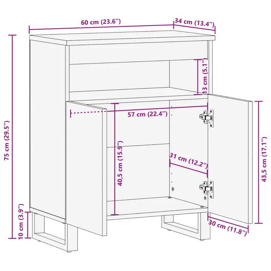 Buffet marron 60x34x75 cm bois massif de manguier - 10