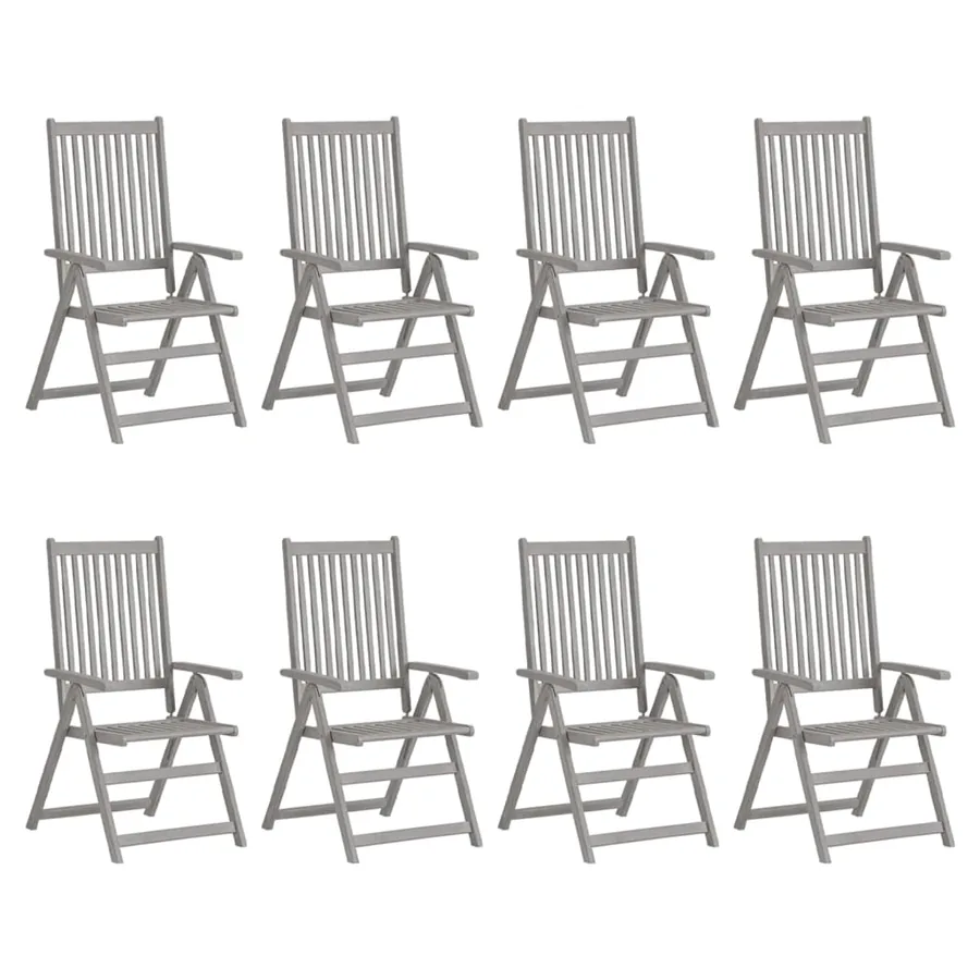 Chaises inclinables de jardin lot de 8 Gris Bois solide acacia
