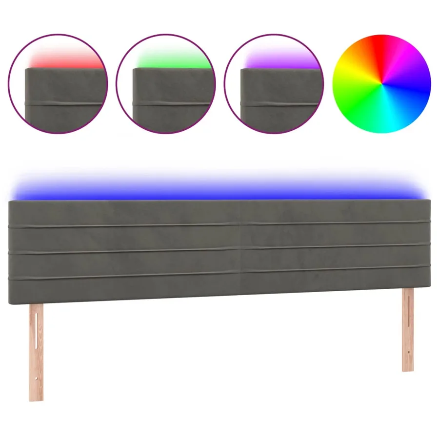 Tête de lit à LED Gris foncé 200x5x78/88 cm Velours - 2