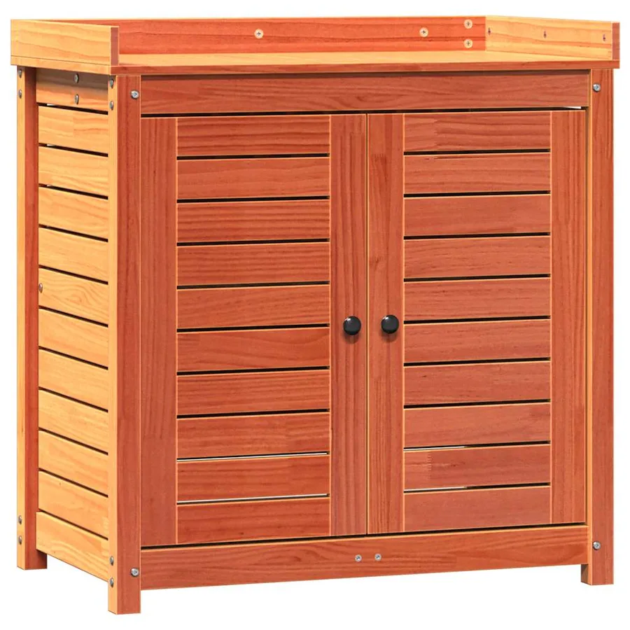 Table de rempotage avec étagères marron bois massif de pin - 2