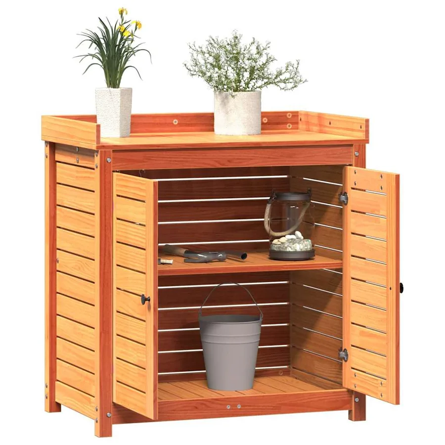 Table de rempotage avec étagères marron bois massif de pin - 4