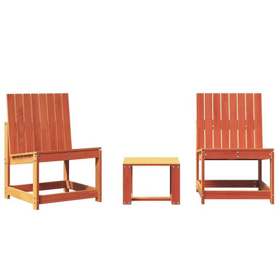 Salon de jardin 3 pcs cire marron bois de pin massif - 2