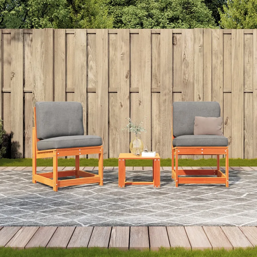 Salon de jardin 3 pcs cire marron bois de pin massif - 3